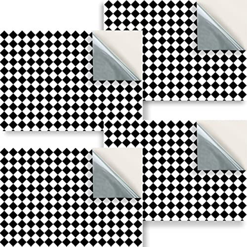 Stick & Go Repositionable Self Adhesive Dolls House Wallpaper 1:24 Scale (Set of 4 Sheets) - Black & White Diamond Floor Tiles - No. 43