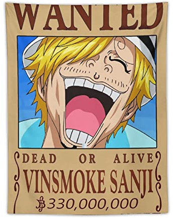NANXIANG Anime One Piece Wanted Poster Sanji Polyester Malerei Tapisserie Wandkunst Drucke Hängende Wandteppiche Schlafzimmer Zuhause Moderne Dekoration 76,2 x 101,6 cm
