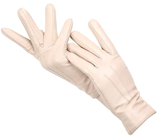 Wintermode Damen Lederhandschuhe Fahren Warm Winter Handschuhe Weiches Schaffell Beige Größe 7