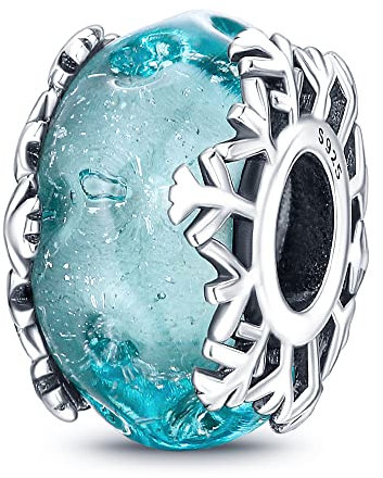 Feitery Christmas Zauberlehrling Charms Kompatibilität für Pandora Armband Bead Charm für Damen Weihnachtszeit (Winterblau Schneeflocke Murano)