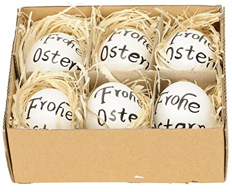 Posiwio ausgefallene Ostereier echte Hühnereier in trendigen schwarz-weiß mit Schriftzug Frohe Ostern Preis für Set a 6 Stück