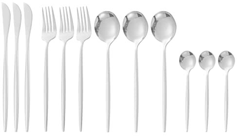 Deosdum Servizio Posate, Set Posate 12 Pezzi in Acciaio Inox 410 con Cucchiai, Coltelli e Forchette per 4 Persone per Casa Ristorante(D'argento)