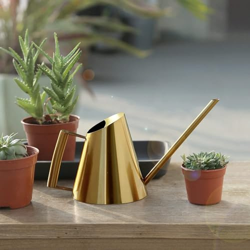 Edelstahl Gießkanne für Zimmerpflanzen 1.3L Blumengießkanne Giesskanne, Gold,Langer Ausguss,Perfekte Größe Zum Gießen Von Bonsai Und Hängepflanzen