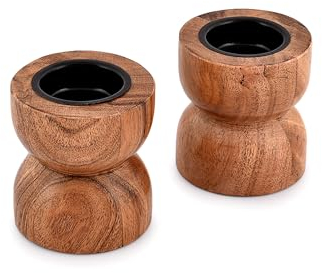 EDHAS Acacia Wood Tealight Candle Holders for Table Centerpiece Dinning Mantel Home Décor, Home Candle Stands Decorative Set of 2 (7.62cm x 7.62cm x 7.62cm)