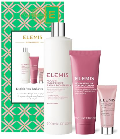 Elemis Limited Edition English Rose Body & Skincare Trio, Collezione Natalizia, Set Regalo di Prodotti di Bellezza e Cura della Pelle di Lusso