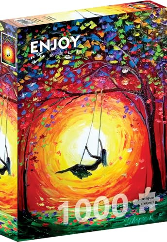 1000 Pieces Jigsaw Puzzle for Adults – Matte Finish, Soft Touch, Sturdy and Unique Pieces, Tight Fit, Vivid Colors, Missing Pieces Service – Girl Swinging in Childhood Summer Garden – by ENJOY Puzzle