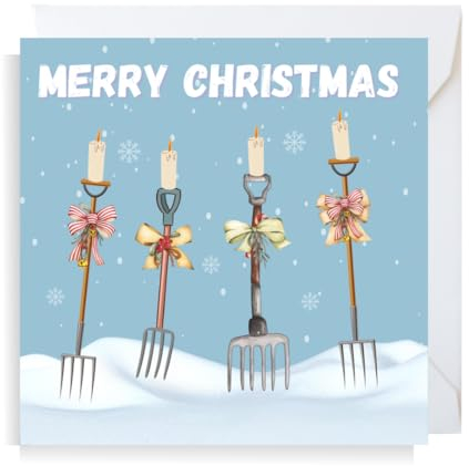 Second Ave Funny Fork Handles Four Candles Square Christmas Xmas Holiday Festive Greetings Card