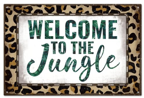 GLOBLELAND Welcome to The Jungle Metall Blechschild 8×12 Zoll Vintage Dschungel Slogan Text Metall Wanddekoration personalisierte Schilder für Garten Thematische Bars Spielzimmer Outdoor Terrassen