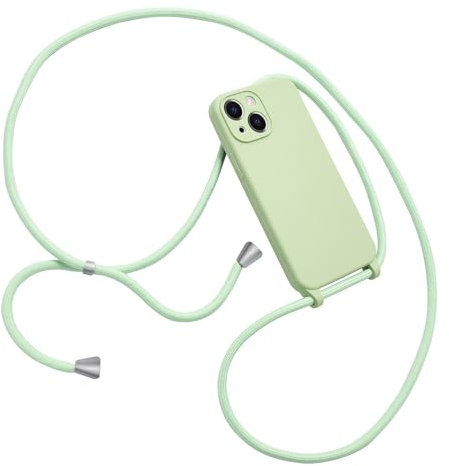 Emlivi Mobile Phone Lanyard Case for iPhone 13 Mini, Necklace Mobile Phone Case with Cord for Hanging, Soft Silicone Shoulder Strap, TPU Cover with Strap, Chain Case for iPhone 13 Mini, Mint Green