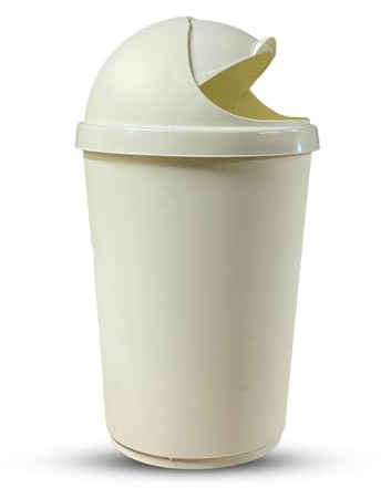 VR7 50L CREAM Kitchen Bullet Bin, Rubbish Bin with Large Opening Flap, Plastic Bin, Ideal Dustbin for Home, Bedroom, and Office Use, Plastic Kitchen Bin, Waste paper Bin, Indoor Trash Basket