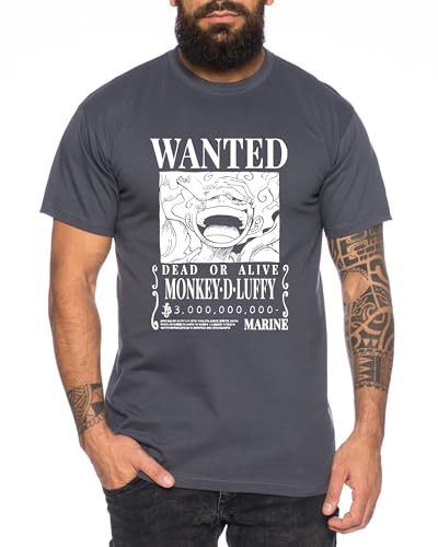 Wanted Luffy - T-Shirt Homme Chapeau de Paille Luffy Zoro One Monkey D. Pirate Ace Piece Goku Anime Ruffy, Taille:M, Couleur:Gris foncé