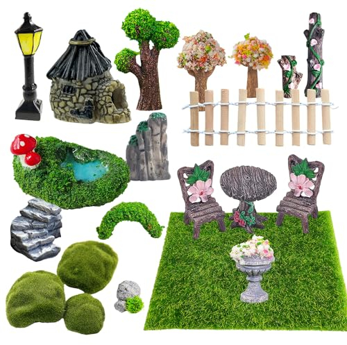 Suynauetev 21 Pezzi Erba Sintetica Prato Sintetico da Esterno Giardino Zen Decorazioni Casa Prato Sintetico Accessori da Giardino in Miniatura Adatto per Decorare Giardini da Favola