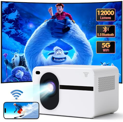 Proyector con 5G WiFi Bluetooth, Exterior/Interior Full HD Nativo 1080P Proyector Portátil Home Theatre Compatible con iPhone/Android/HDMI/USB/PS5/TV Stick/X-Box.