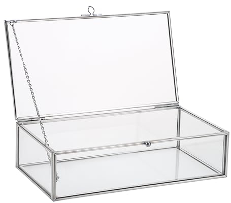 SUMTree Silber Rechteck Schmuckschatulle aus Metall Glas Schmuckbox Schmukkiste Schmuckkoffer Schmuckaufbewahrung Geschenk Muttertag Hochzeit Geburtstag Schmuck Ring Kleine Sachen Damen Groß