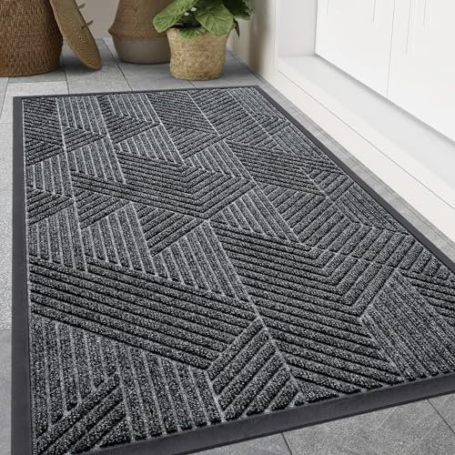 smiry Door Mat, Heavy Duty Door Matts Indoor Outdoor, Dirt Trapper Easy Clean Doormat, Non Slip Floor Mat for Front Door, Entrance, 80 x 120 cm, Grey
