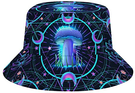 Generic Fischerhut Für Damen Herren Trippy Psychedelischer Pilz Fischerhüte Atmungsaktiv Wandern Kappen Faltbarer Sonnenschutz Hut, Für Herbst, Wandern, Strandsport, 56-58cm
