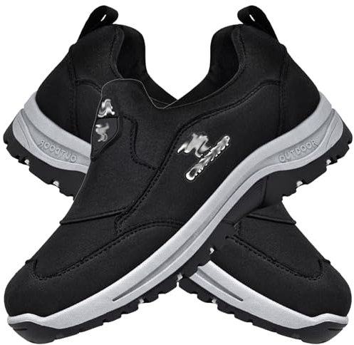 AEHO Orthopädische Herren Hands Free Slip On Sneaker Herren Wanderschuhe atmungsaktive Trekkingschuhe hilft dabei, Schmerzen zu lindern Outdoor Walkingschuhe,Schwarz,44/270mm