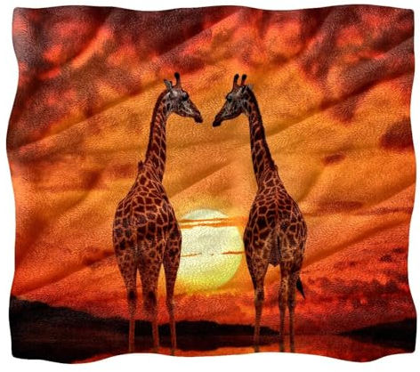 VTGHDEEQ Überwurfdecke für Couch,weiche Decke und Überwürfe,Afrika Tiergiraffe Sonnenuntergang,59x51.1 in