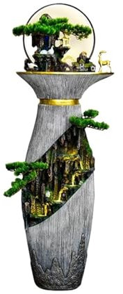 Fontaine de Jardin Grande fontaine de sol d'intérieur, fontaine de jardin en bouteille d'eau en résine avec lumière LED, fontaine d'intérieur porte-bonheur chinoise Fengshui, décoration de maison et d