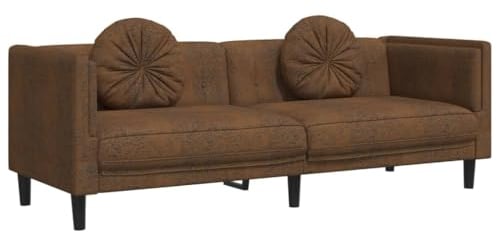 vidaXL Sofa 3-Sitzer mit Kissen Couch Loungesofa Polstersofa Wohnzimmer Sitzmöbel Wohnzimmermöbel Dreisitzer Loveseat Braun Kunstleder
