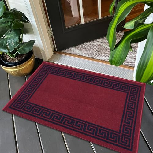 Fit Even Greeky Door Mat – Non-Slip Washable Doormat, Heavy Duty Welcome Dirt Trapper, Water Absorbent Floor Mat for Indoor/Outdoor Use, Front Entrance, and Kitchen (Red & Black, 50x80 cm)