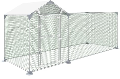FIVMEN Freilaufgehege Kaninchen 3x1m Hühnerstall Metall mit Sonnenschutz Dach,Tür & Riegel Stabil Hühnerhaus Freigehege Kleintiergehege für Hühner, Ente & Kleintiere