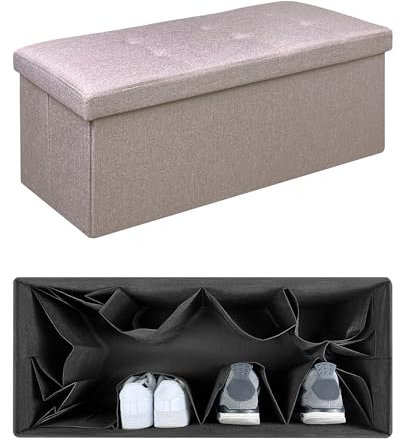 Pouf Contenitore Cassapanca Con Scarpiera Interna Salvaspazio Portaoggetti Porta Scarpe Panca Sgabello A Pie Di Letto Rettangolare Poggiapiedi Panchina - Caffelatte2 - Rettangolare