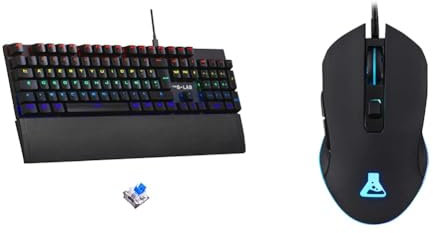 The G-Lab Keyz Carbon Ex - Clavier Mécanique Azerty Switch Bleu - Clavier Gaming Rétroéclairage LED & Kult Helium Souris Gamer Filaire USB - Capteur Optique 800 à 3200 DPI