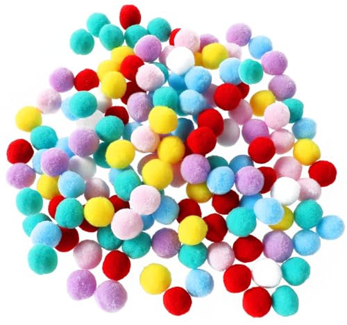 Oruola 100 Stück Bommeln zum Basteln,Bunte Mini Pompons 2 cm,Pompons zum Basteln für Kinder für Kreative Bastelarbeiten,Kleidung,Haarschmuck,Girlanden,Mehrfarbig