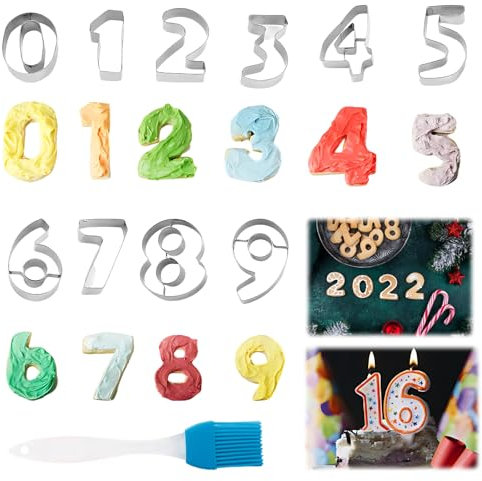 SZSMW Set de 10 PièCes Emporte-PièCes - Moule Chiffre - Emporte Piece Petit Beurre - Adapté à La Confection de Biscuits,Petits GâTeaux,Chocolats Et Autres Desserts(Comprend un Pinceau)