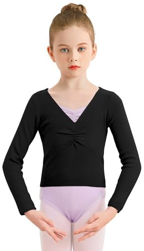 Eisnnu Kinder Mädchen Tanzpullover V-Ausschnitt Ballett Bolero Ballett Top Girl Strickpullover Langarm 3-11 Jahre (DE/NL/SE/PL, Numerisch, 120, Regular, Schwarz)