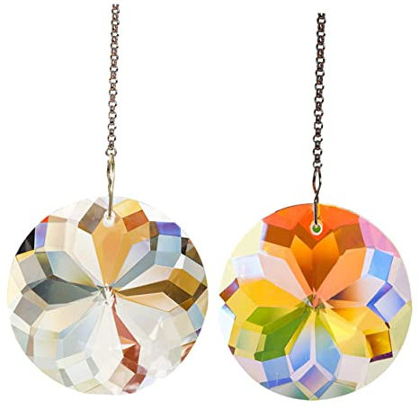 Homoyoyo 2pcs Hanging Crystal Pendant Light Pull Chain for Ceiling Fan Vintage Home Decoration Ab Color Transparent for Living Room and Bedroom Decor