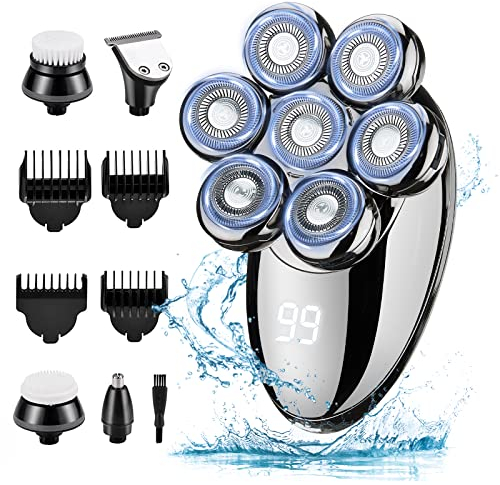 Elektrorasierer, 5 in 1 Rasierer, Glatzenrasierer, professioneller Herren-Haarschneider, wasserdicht, mit 7 rotierenden Köpfen und USB, kabellos wiederaufladbar