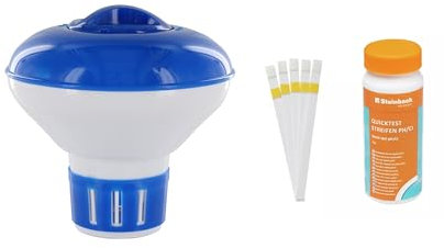 Steinbach | Dosierschwimmer Kit inkl. 50 Teststreifen | 12,5 cm Ø | Poolwasser sauber und kristallklar