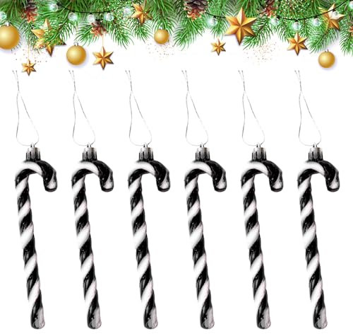 YEJAHY 6 Stück Weihnachtsbaum Deko Anhänger, Zuckerstangen Weihnachtsbaumschmuck Zuckerstange Plastik Weihnachtsbaum (Schwarz)
