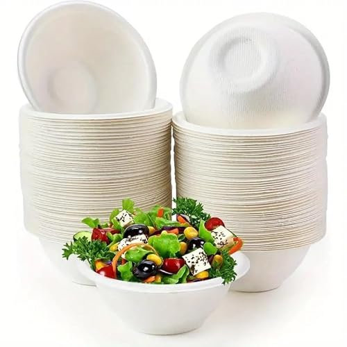 REWARD SALE Disposable Bowls Paper Bowl Sugarcane Bagasse Compostable Biodegradable Cereal Soup Dessert Serving Bowls for Parties Events Picnic Catering BBQ and Everyday Use 8oz 240ml (Pack of 15)