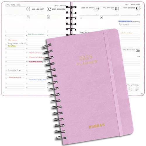 Kalender 2025, Terminplaner 2025 Buchkalender A5 - Minimalistischer Planer als Ringbuch Wochenplaner, Terminkalender 2025 Für mehr Organisation (Rosa)