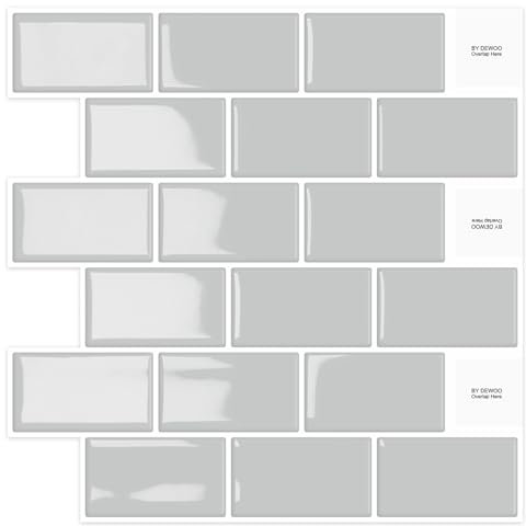 DEWOO Autoadhesivos Cristal 3d Vinilo Baldosas Azulejos Adhesivos Pared Cocina y Baño Metro,Gris (10-Piezas,30.5 x 30.5cm)