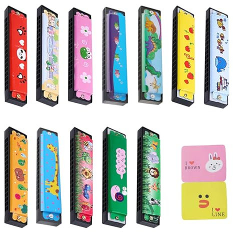 URHRHU 12 Stück Mundharmonika Kinder 16-Loch Kleine Harmonika Mitgebsel Set Kids Harmonica Toy Musikinstrumente Spielzeug Kindergeburtstag Geschenke für Anfänger Kinder Studenten
