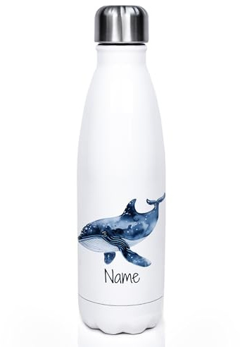 GRAZDesign Trinkflasche mit Namen personalisiert maritim Wal Motiv Thermoflasche 500ml