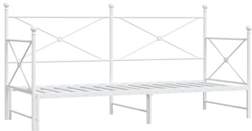 vidaXL Tagesbett Ausziehbar ohne Matratze Weiß 90x190 cm Stahl, Schlafbett, Schlafsofa, Couchbett, Gästebett, Tagesbettsofa, bequemes Schlafsofa