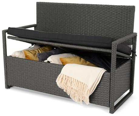 di volio Gartenbank mit Stauraum Verbana, für 2 Personen, wetterfest & wasserdicht, ideal für Balkon, Terrasse und Garten (Grau)