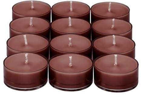 PartyLite Teelichter, Kerzen, Bernstein und geräuchertes Patchouli mit Lavendelduft, Geschenkset mit 12 Stück, Aromatherapie mit bis zu 4 bis 6 Stunden Brenndauer, ideal für Heimdekoration,