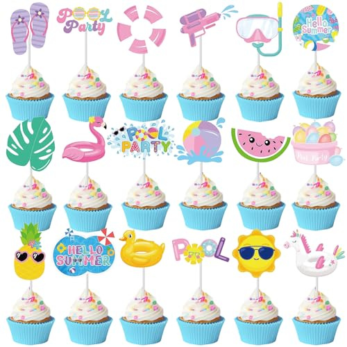 36 Stück Beach Cupcake Topper,Hawaii Strand Pool Cake Toppers,für Hawaii Party Deko Sommer Pool Party Decoration