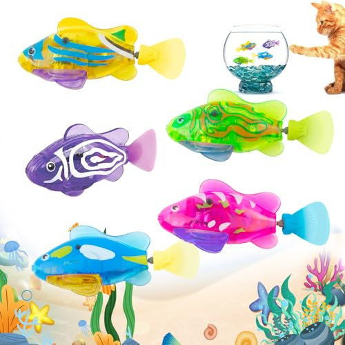 XPJBKC Robo Fish, 5 Stück Robofische mit Licht, Robo Fisch Badewanne Spielzeug Elektrisch, Schwimmende Roboter Fisch Spielzeug, Wiederverwendbar Elektrische Fische Spielzeug für Kinder Haustiere Pool
