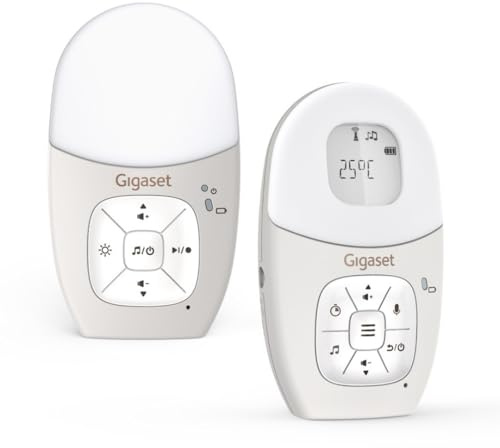 Gigaset Baby 100 Audio Baby Monitor, DECT, Portata 300 m, Grigio caldo | Comunicazione bidirezionale, timer pappa, luce notturna, indicatore sonoro, [Versione Italiana]
