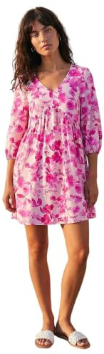 Roman Originals Floral Print Smock Dress for Women UK - Ladies Everyday Holiday Spring Summer V-Neckline Comfy Soft Evening Vacation Work Party