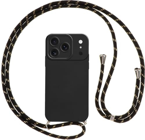 Vauki Handykette für iPhone 17 pro max Hülle mit Band, HandyHülle mit Kordel, Weich Silikon TPU Stoßfest Bumper mit Kette zum Umhängen für iPhone 17 pro max 6.9, Lanyard-Schwarz