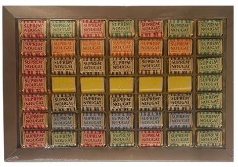 Suprem Nougat | 49 pièces, nougats durs et tendres de Montélimar | assortis, classiques et au chocolat | boîte transparente 490 g | amandes et miel de lavande | douceur artisanale à offrir