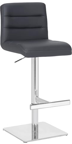 Luscious Deluxe Real Leather Breakfast Bar Stool, Chrome Footrest, Swivel Gas Lift, Home Bar & Kitchen Barstool, Charcoal Grey